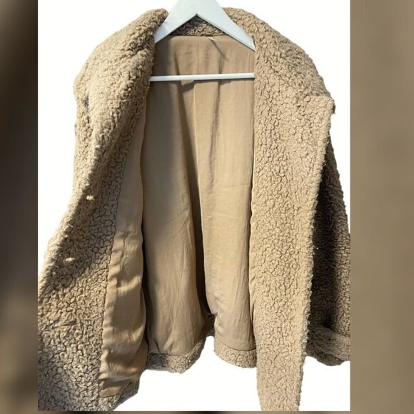 Free People Teddy Faux Shearling Sherpa Peacoat in Camel Women’s size Large - Picture 5 of 8